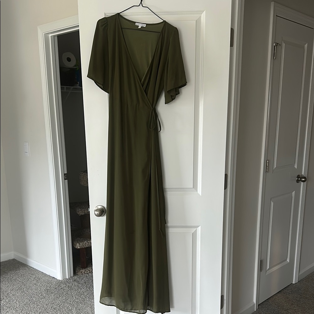 Baltic Born Green Wrap Dress with Flutter Sleeves